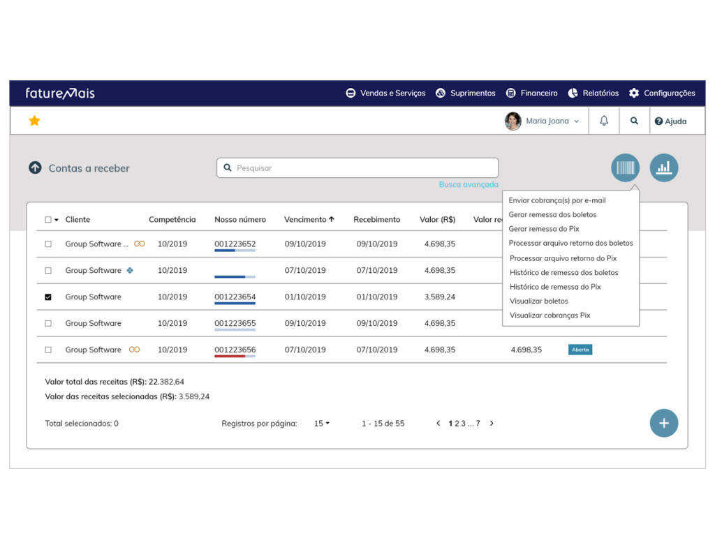 Contas a receber em sistema gestão financeira